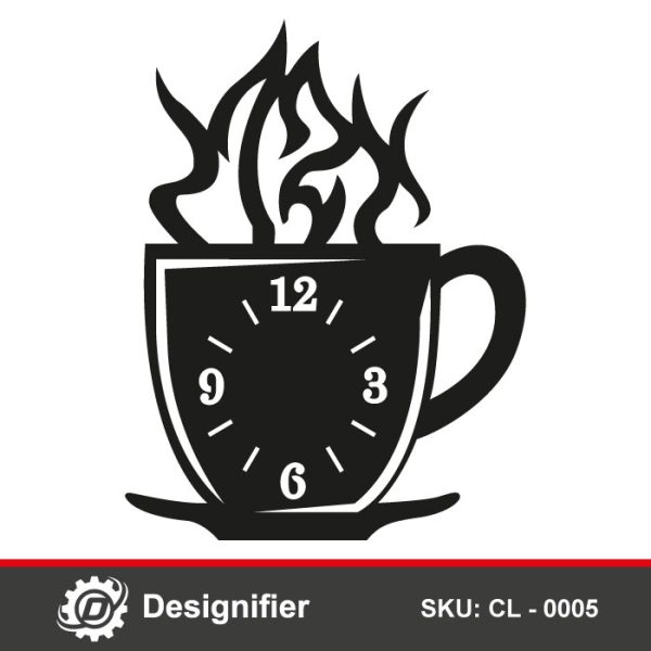 Hot Coffee Cup Clock CL0005 DXF Design adds an aesthetic touch to your kitchen Walls by manufacturing this nice Clock