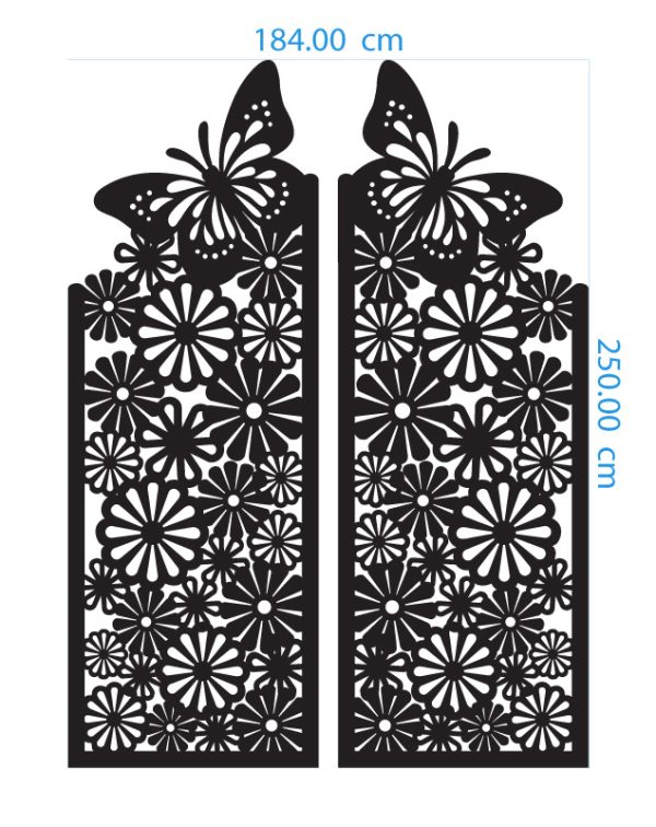 Butterfly Flowers Gate DXF GA0018, SVG CDR File Ready To Cut By Laser Or Plasma Cutter , Modern Gate Design - Image 2