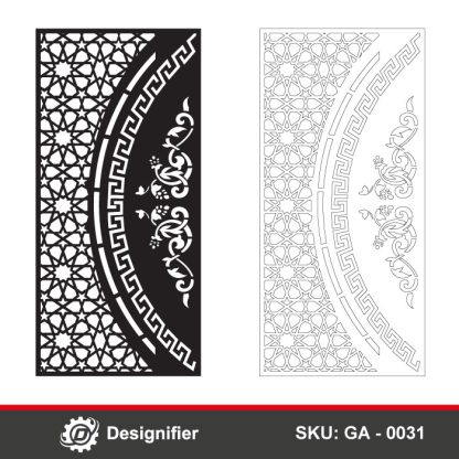 You can make nice doors for masjids or houses with Islamic Versace Curved Door DXF GA0031 vector design using Laser or Plasma cutting