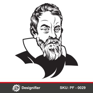 You can make awesome wall art pieces with Galileo Galilei Face DXF PF0029 vector file in Laser or CNC cutting