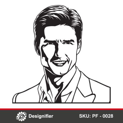 You can make awesome wall art for action movies and cinema lovers with Tom Cruise Face DXF PF0028 vector design in laser cutting or engraving