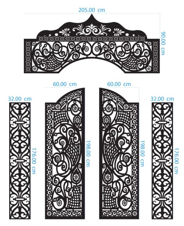 Curved Scrolls Gate DXF GA0040 Dimensions