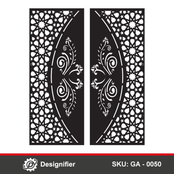 You can make nice and simple gates by using Arabesque Floral Center Gate DXF GA0050 vector design in Laser cut and CNC operations